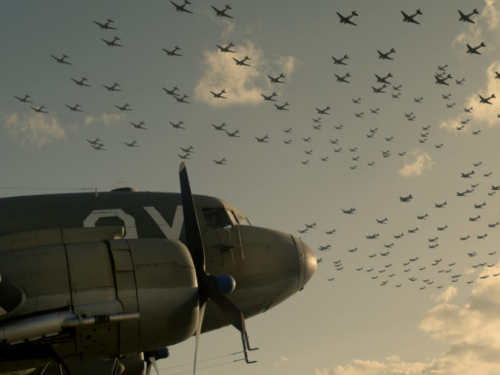 A C-47 takes flight in an air raid.