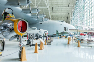 The Spruce Goose towers above the rest of the collection in the Aviation building of the Evergreen Aviation & Space Museum.